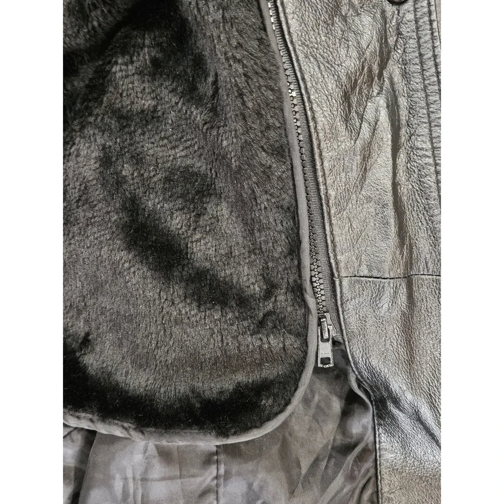 Y2K VTG Matrix Chic Leather Rock Grunge Trench Womens L Black Belted Faux Fur